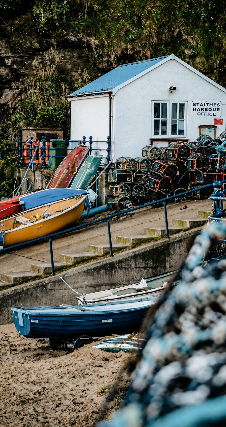Boats beside the Staithes and Runswick lifeboat station