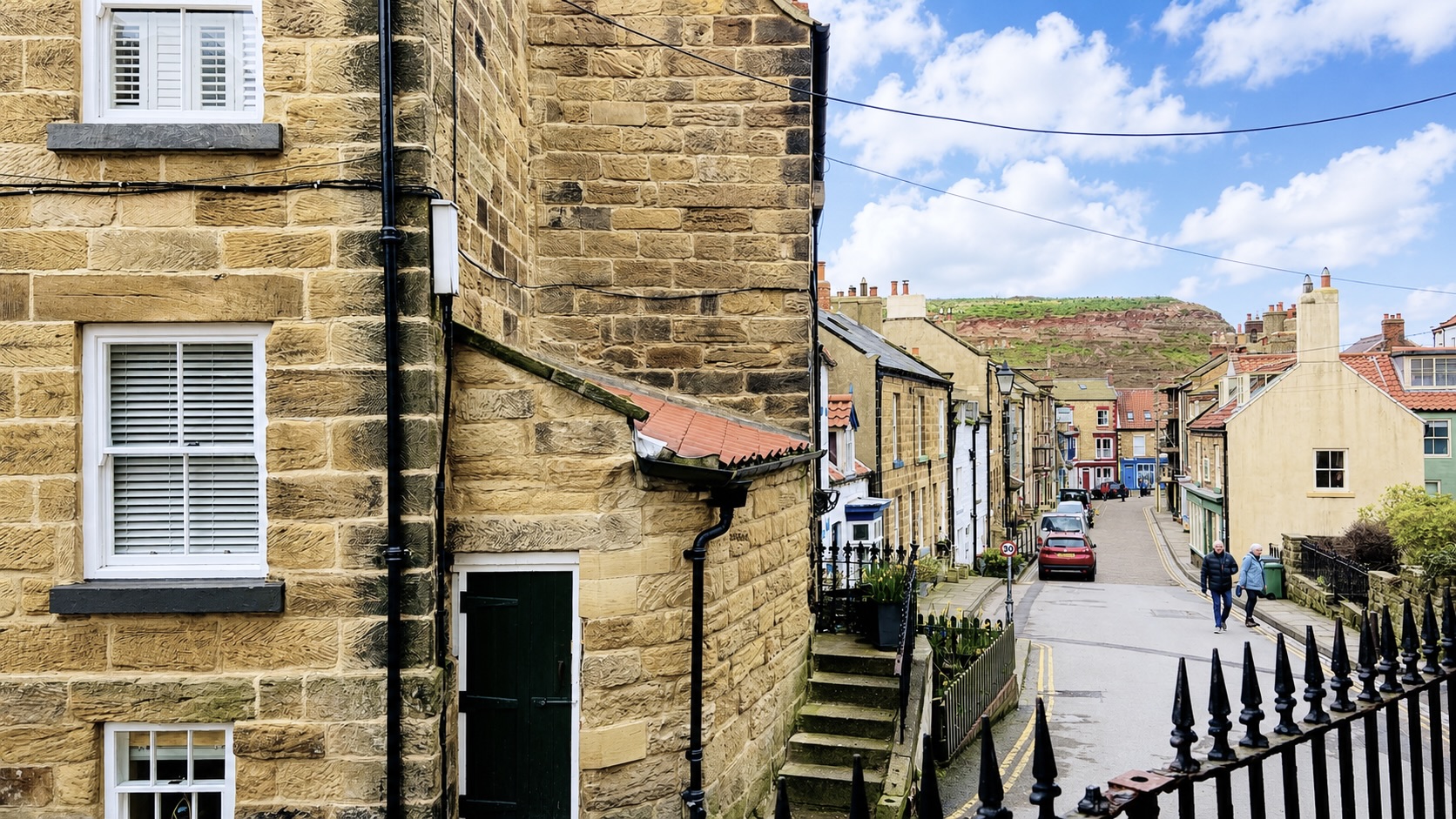 Stone cottages and village details in Staithes